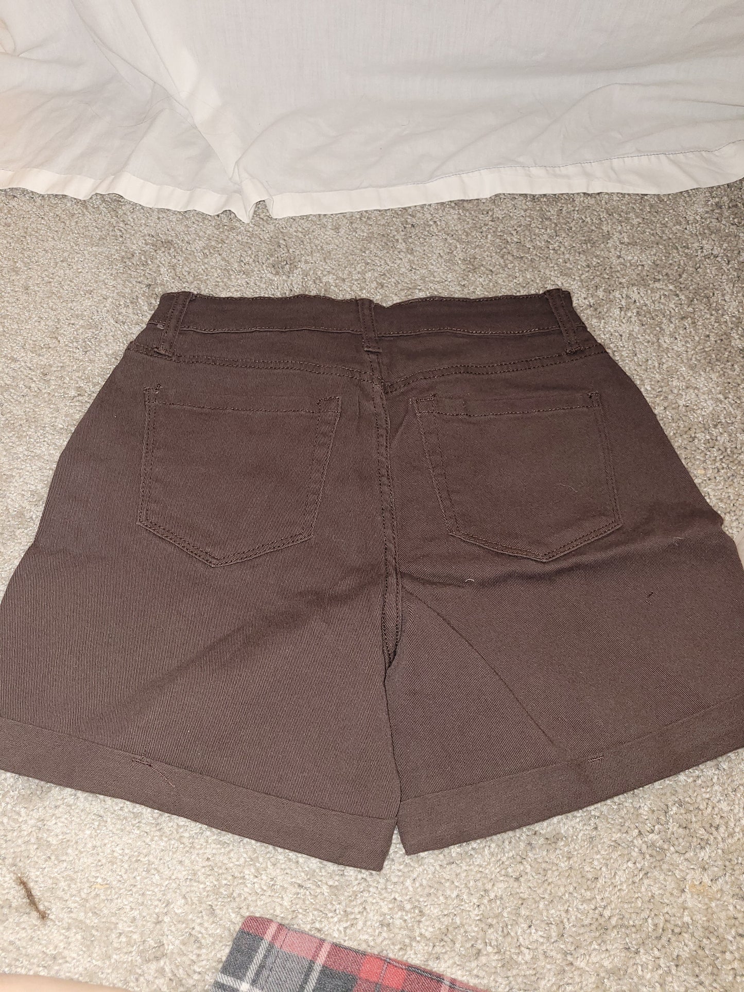 Brown Rolled Hem Distressed Denim Shorts - New