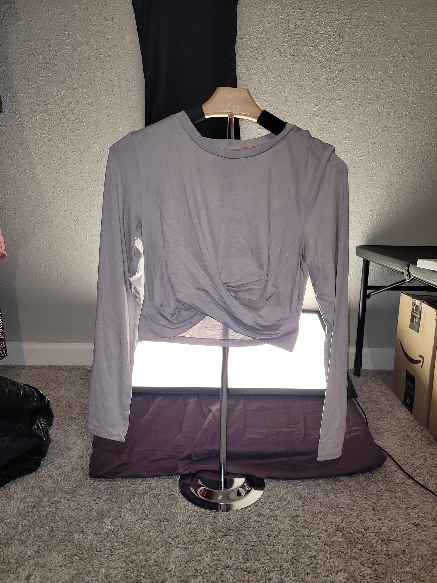 Unbranded Grey Long Sleeve Crop Top - New