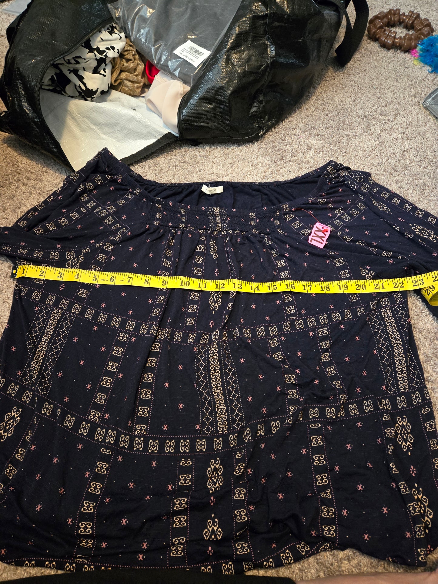 Maurice Blue Print 1/2 Sleeve Pull Over Shirt - Gently Used
