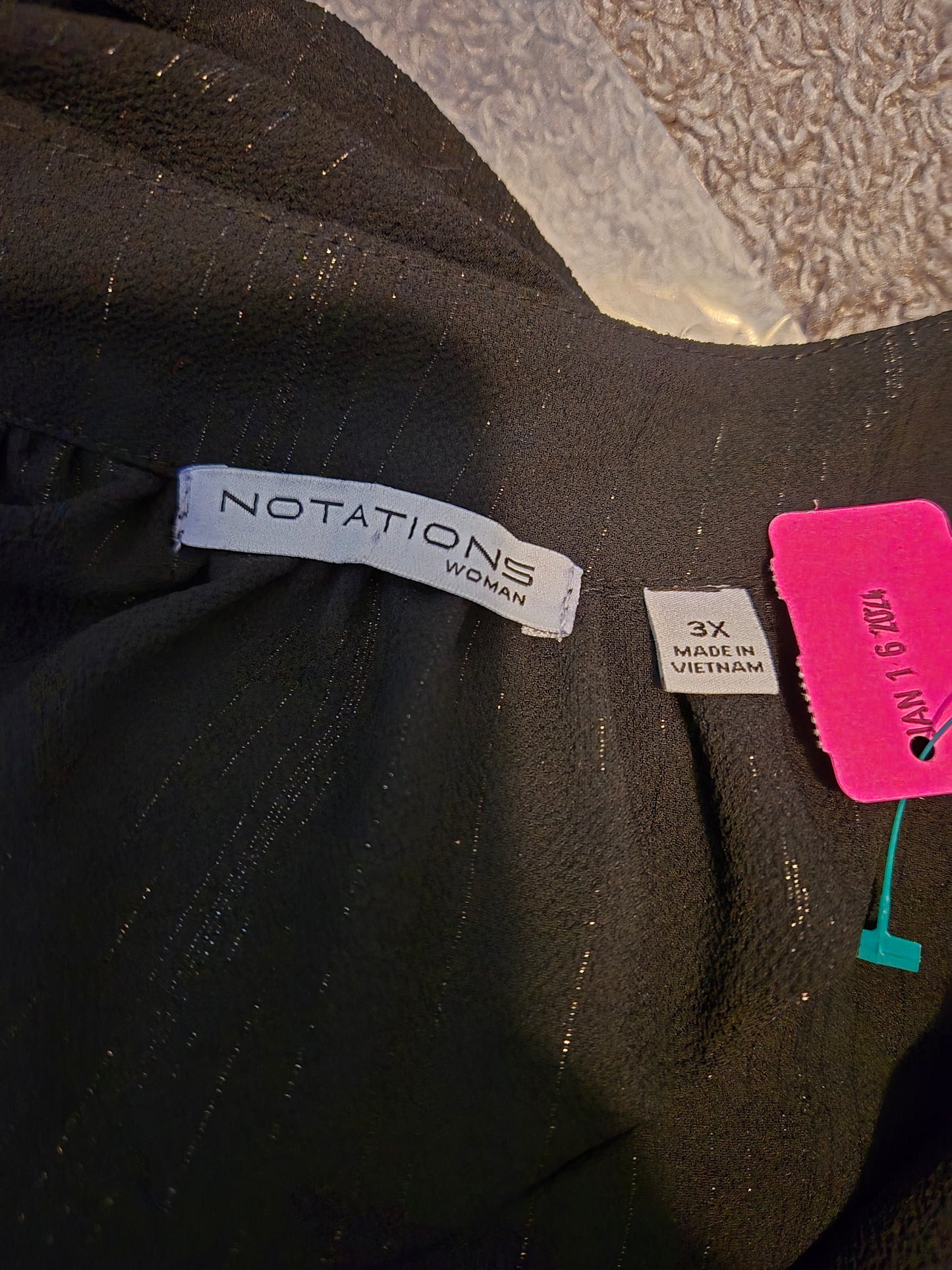 Notations Black with Threads 3/4 Sleeve Button Up Blouse - Gently Used