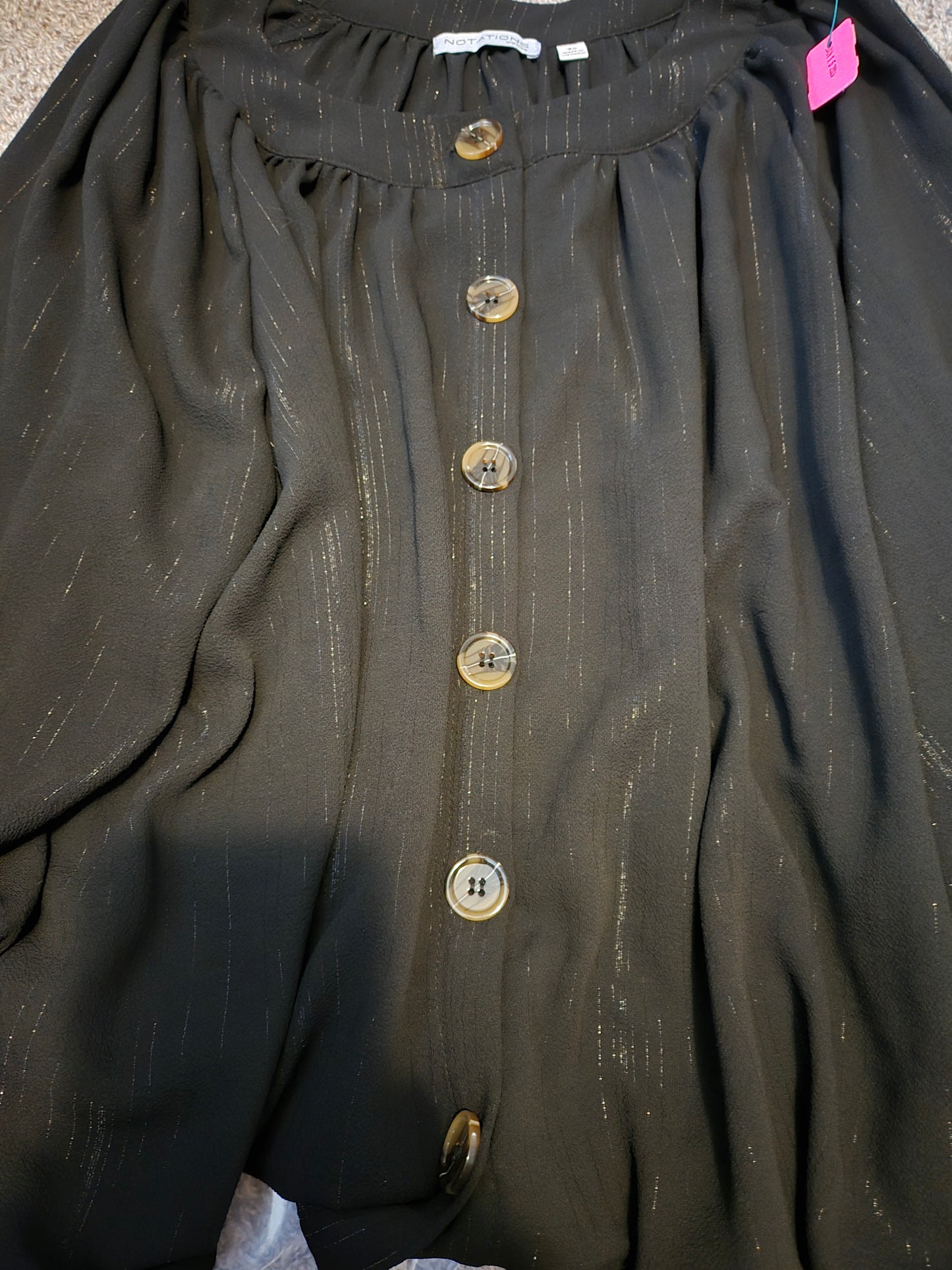 Notations Black with Threads 3/4 Sleeve Button Up Blouse - Gently Used