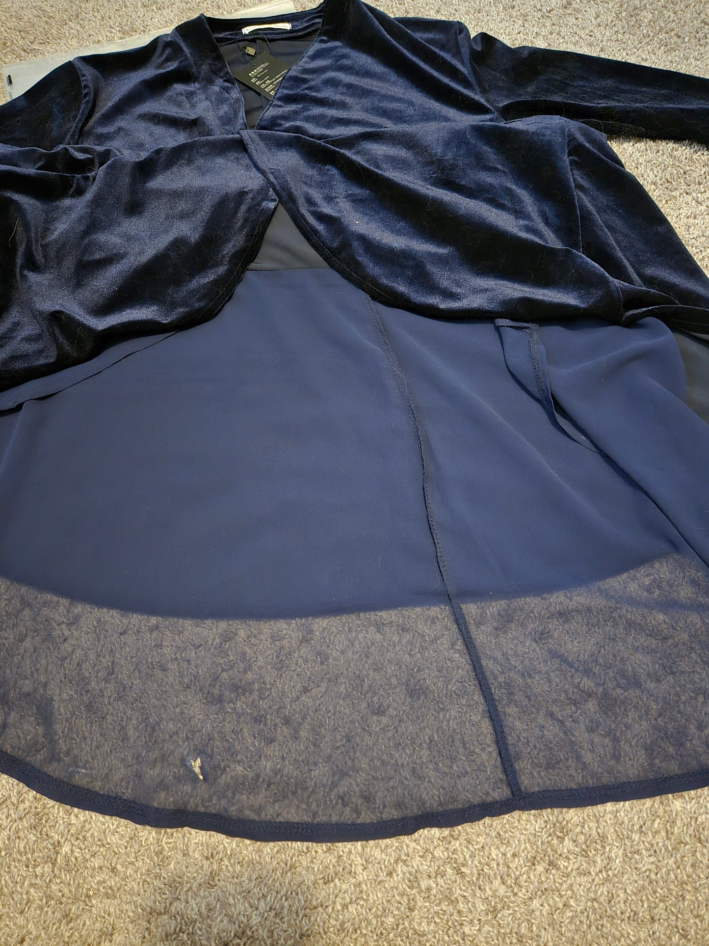 R.Vivimos Velvet Dark Blue Long Sleeve Open Front Shirt
