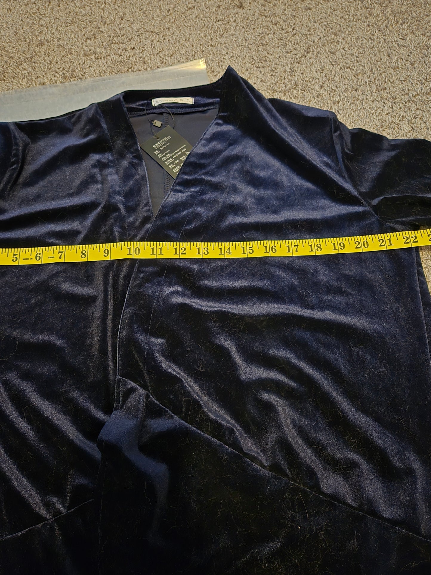 R.Vivimos Velvet Dark Blue Long Sleeve Open Front Shirt