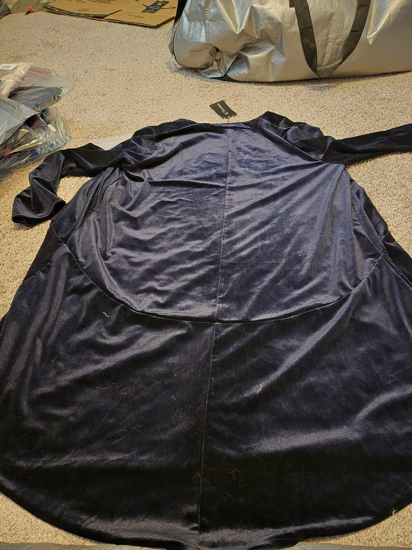 R.Vivimos Velvet Dark Blue Long Sleeve Open Front Shirt