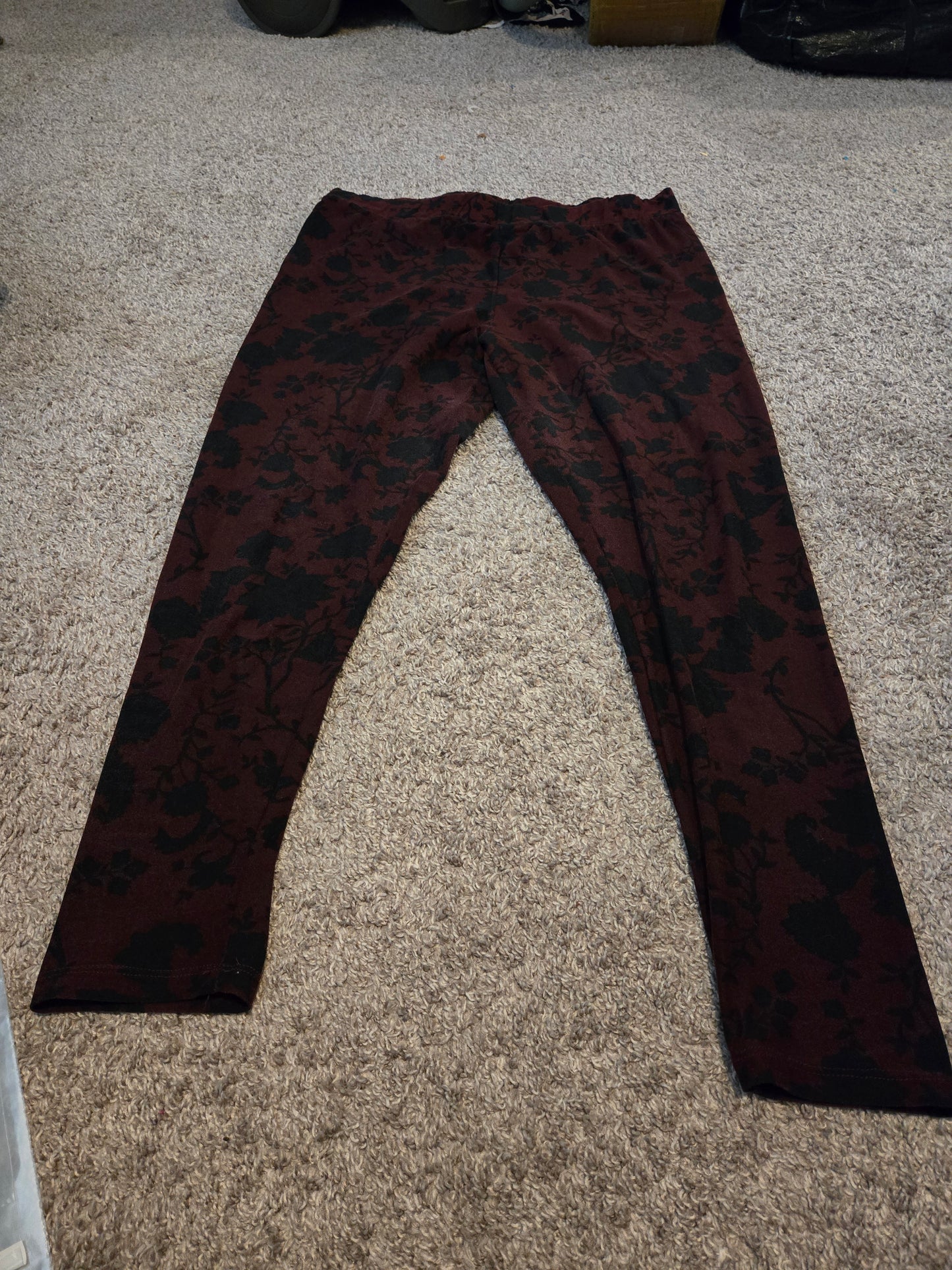 Falls Creek Maroon and Black Floral Leggings - Gently Used