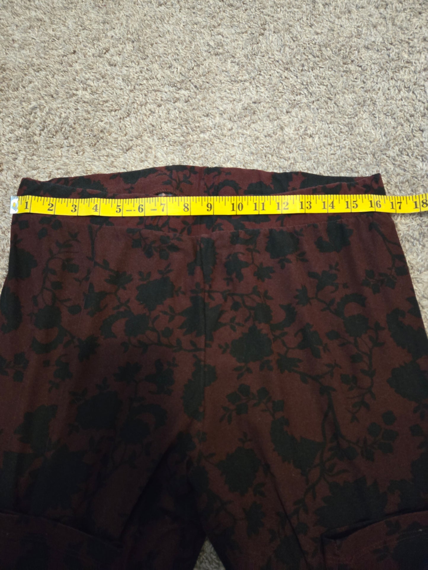 Falls Creek Maroon and Black Floral Leggings - Gently Used