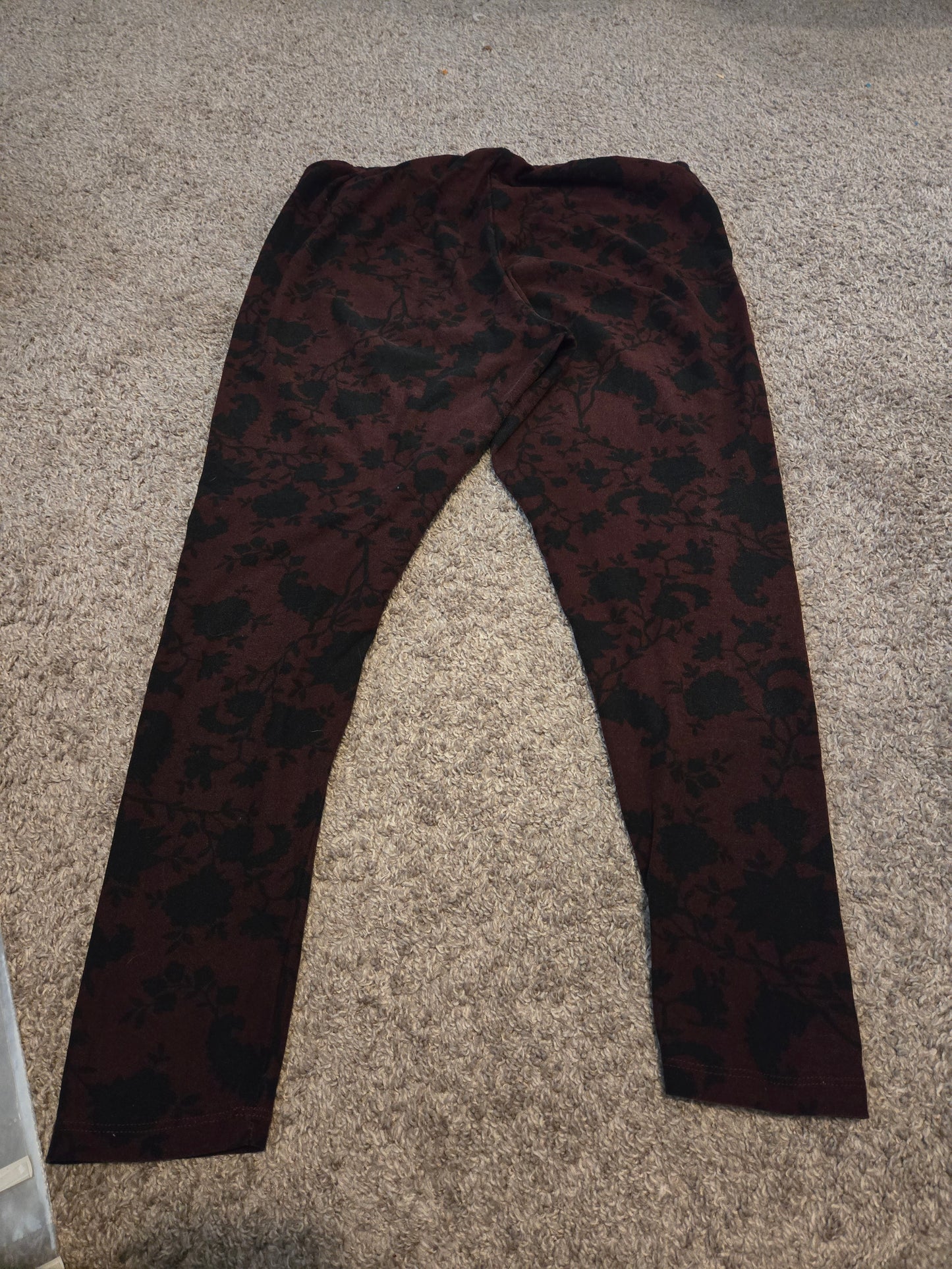 Falls Creek Maroon and Black Floral Leggings - Gently Used