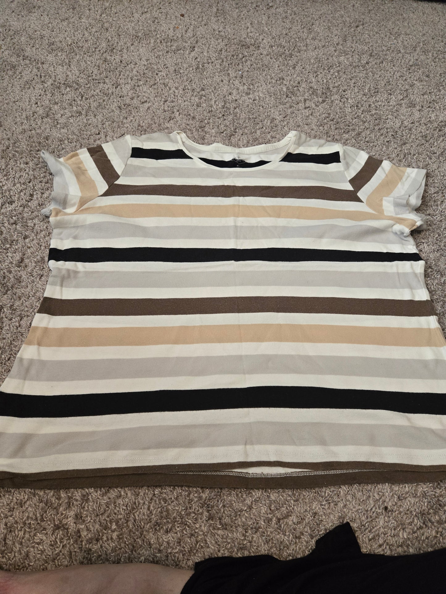 St John's Bay Brown Striped Short Sleeve Shirt - Gently Used