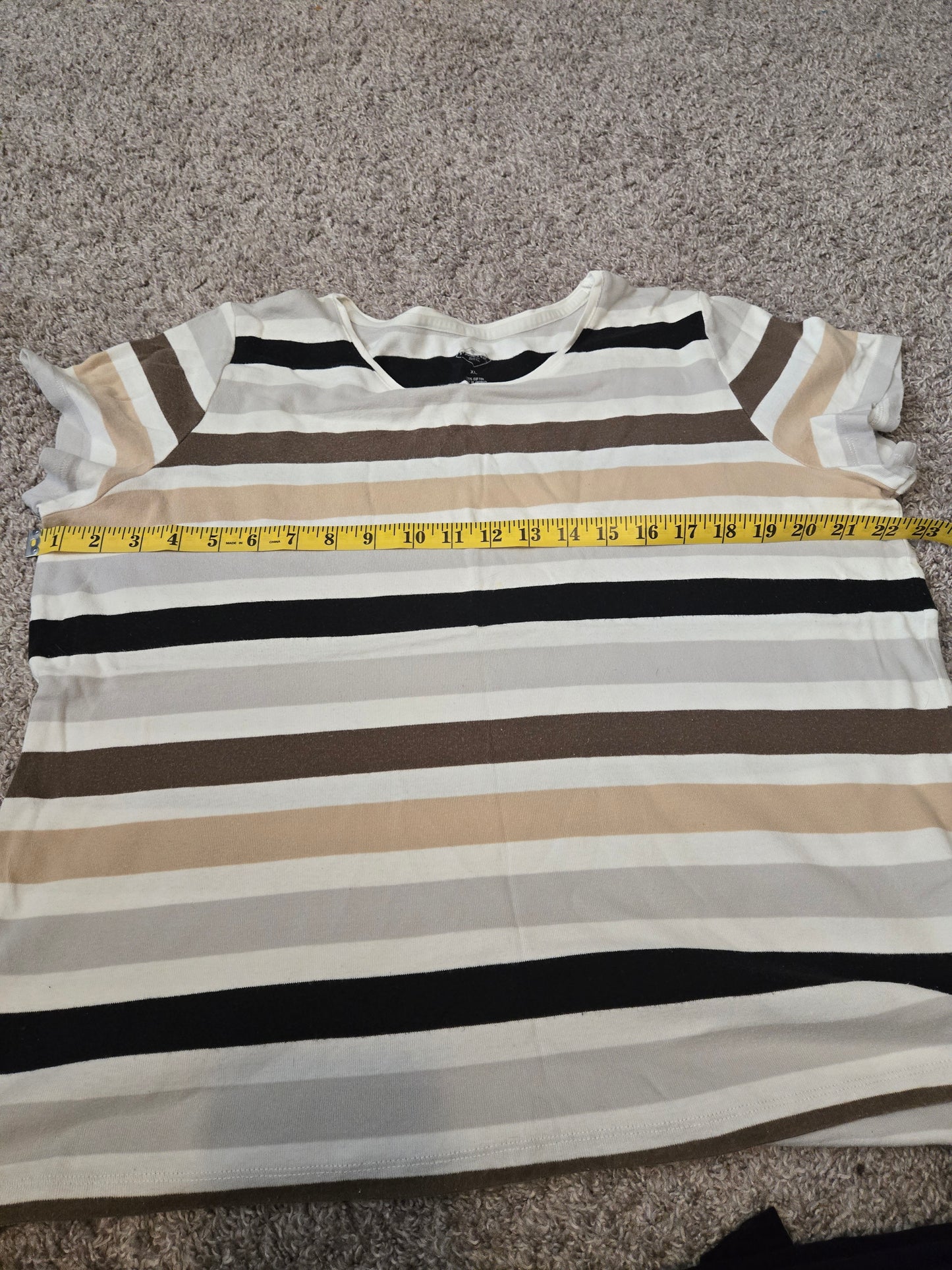 St John's Bay Brown Striped Short Sleeve Shirt - Gently Used