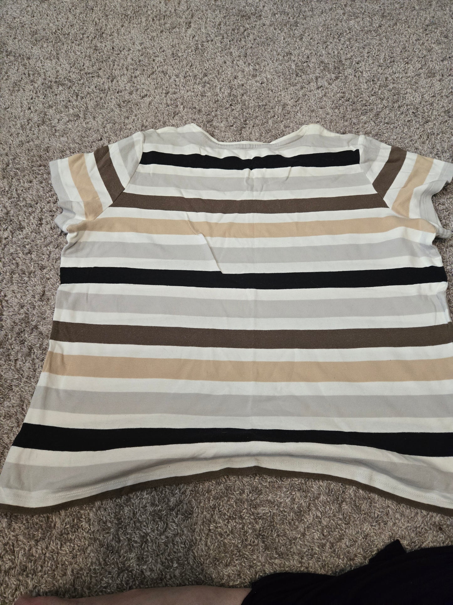 St John's Bay Brown Striped Short Sleeve Shirt - Gently Used