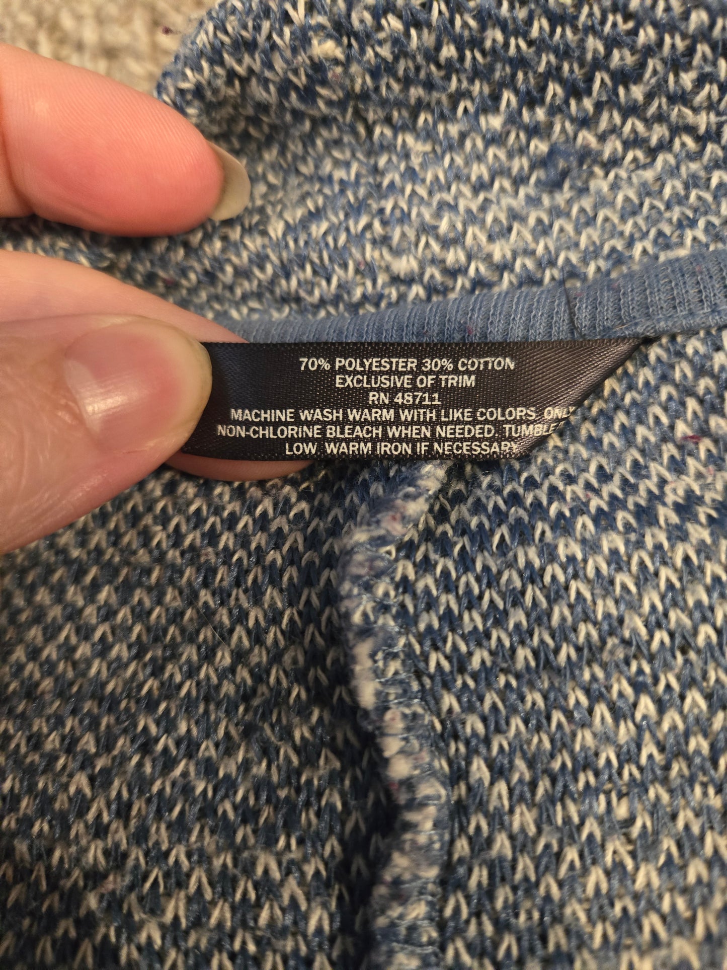 Massini Blue and White Open Front Sweater - Gently Used