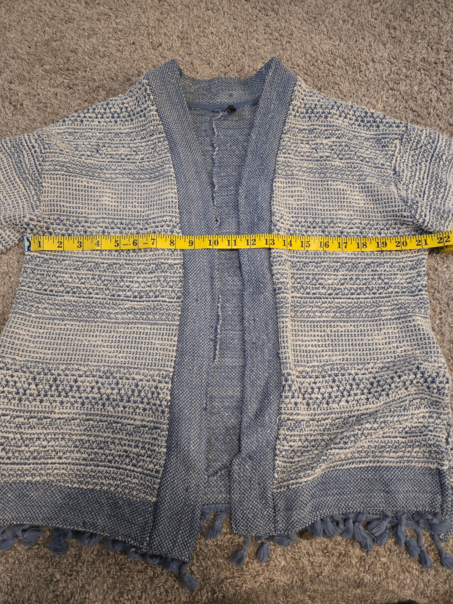 Massini Blue and White Open Front Sweater - Gently Used
