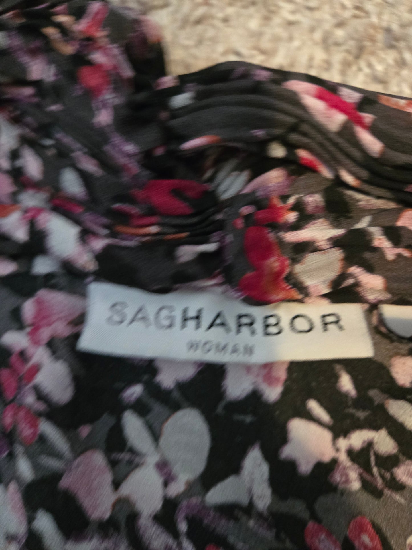 Sag Harbor Floral Print Black and Pink Cardigan - Gently Used