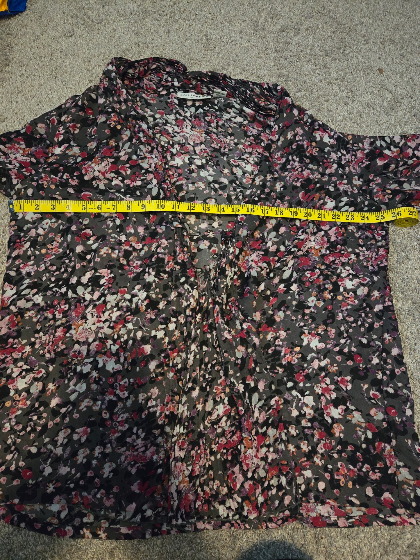 Sag Harbor Floral Print Black and Pink Cardigan - Gently Used
