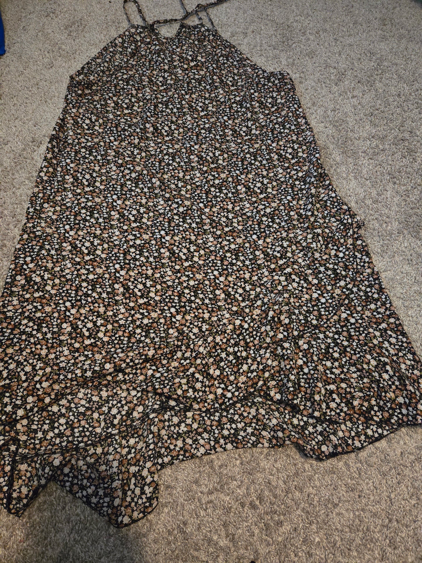 Shein Black and Pink Floral Ruffled Sun Dress - Gently Used