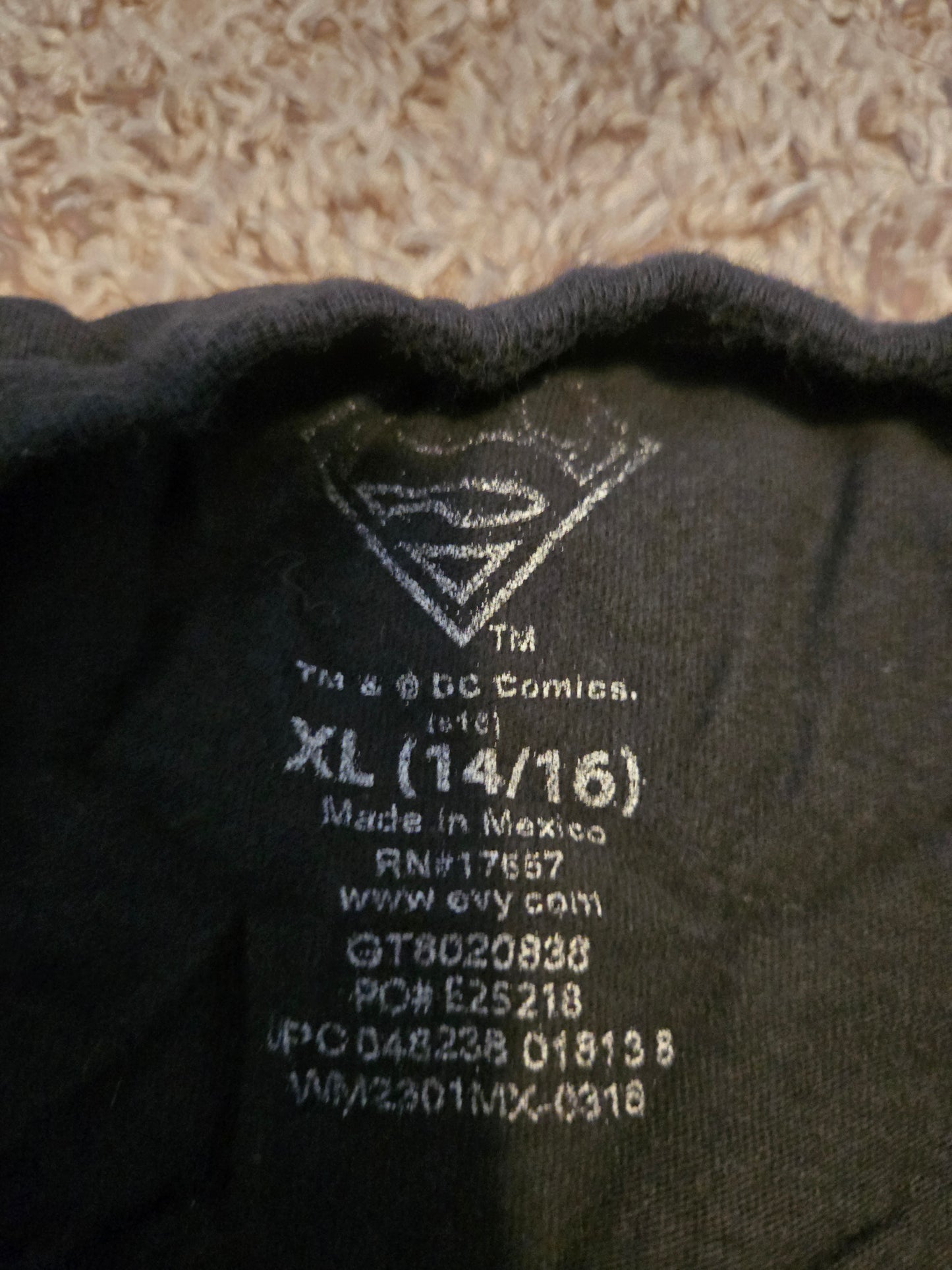 Super Person Black Short Sleeve TShirt XL (14-16)
