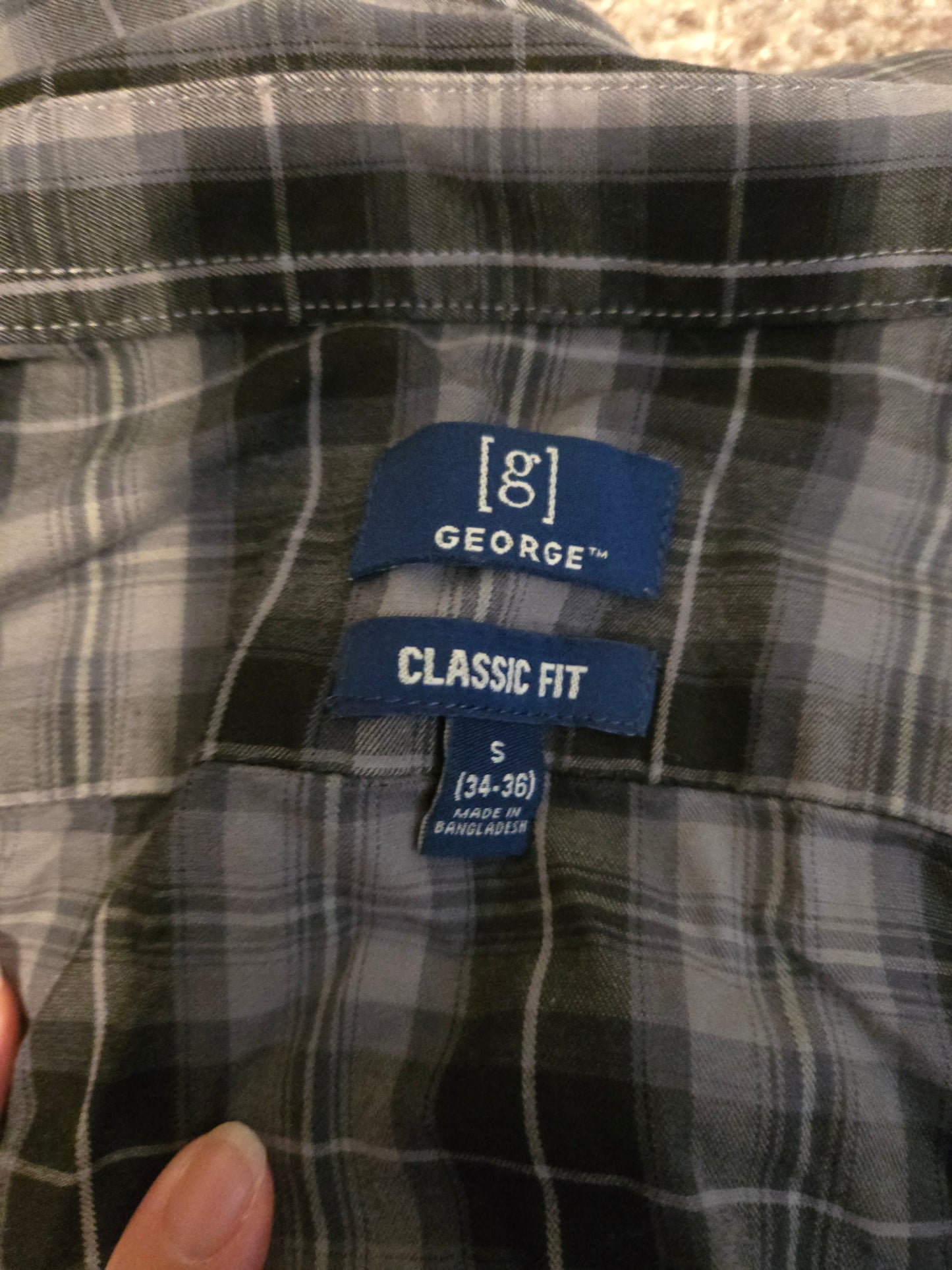 George Men's Blue Color Relaxed Fit Button-up Long Sleeve Shirt Small