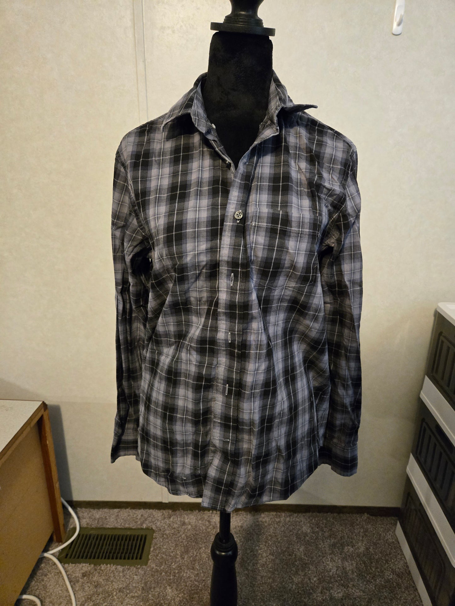 George Men's Blue Color Relaxed Fit Button-up Long Sleeve Shirt Small