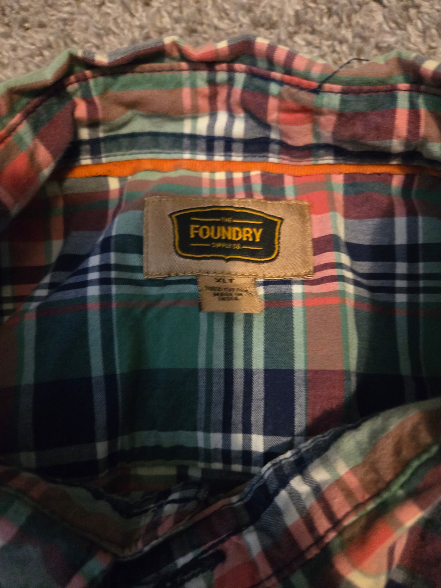 Foundry Shirt Men's XLT Green Plaid Button Down Short Sleeve Comfort Easy Care
