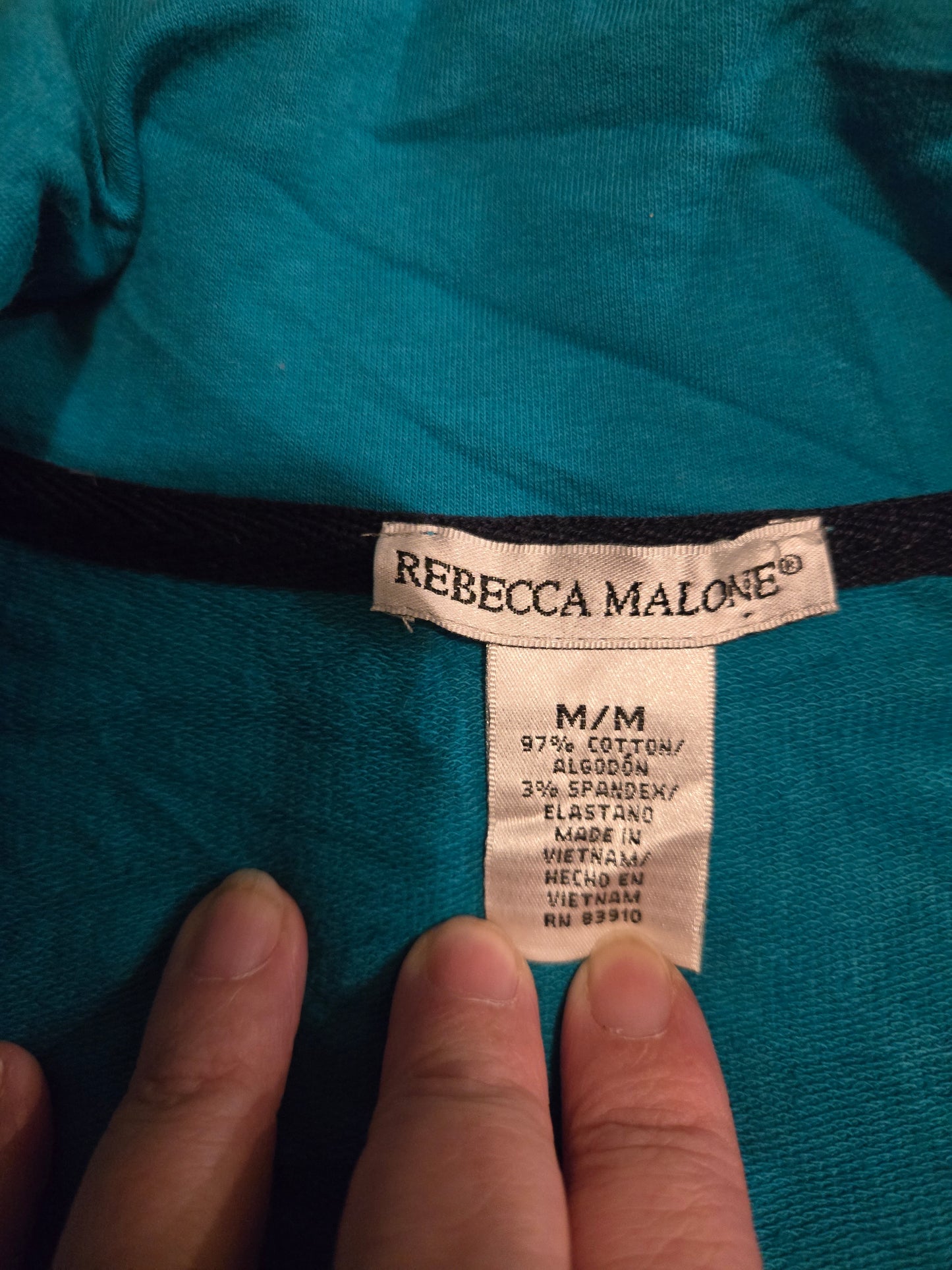 Rebecca Malone Blue V Neck Long Sleeve Shirt Medium