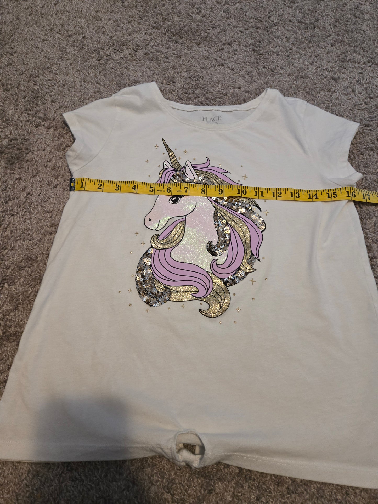 The Children's Place Girls white short sleeve Unicorn Magic Size XL TG 14