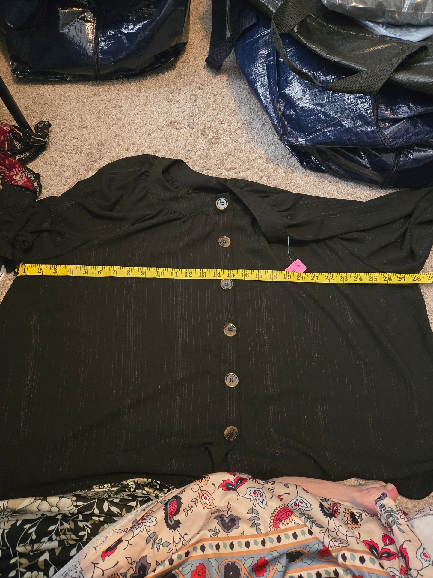 Notations Black with Threads 3/4 Sleeve Button Up Blouse - Gently Used