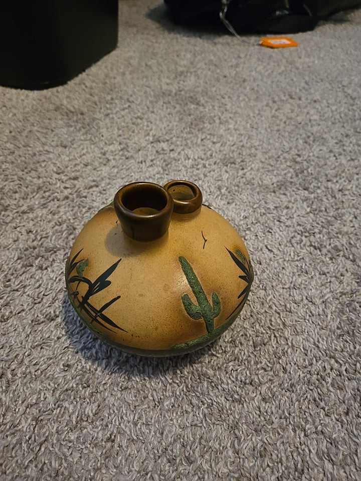 Betty Shelby Southwestern 2 Hole Vase with Cactus & Palm Trees are Textured