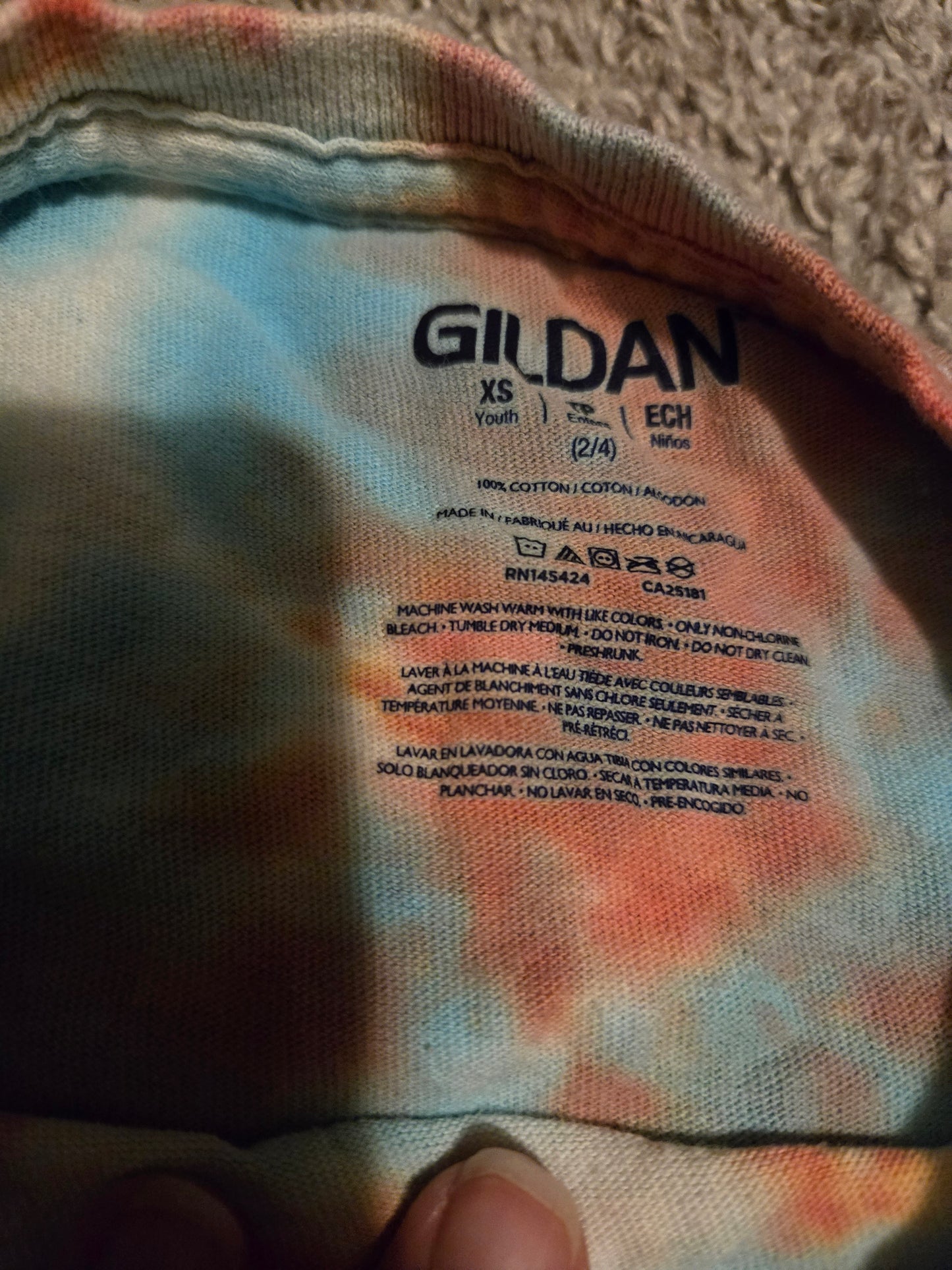 Gilden Tie Dye Blue, White, and Red Short Sleeve TShirt