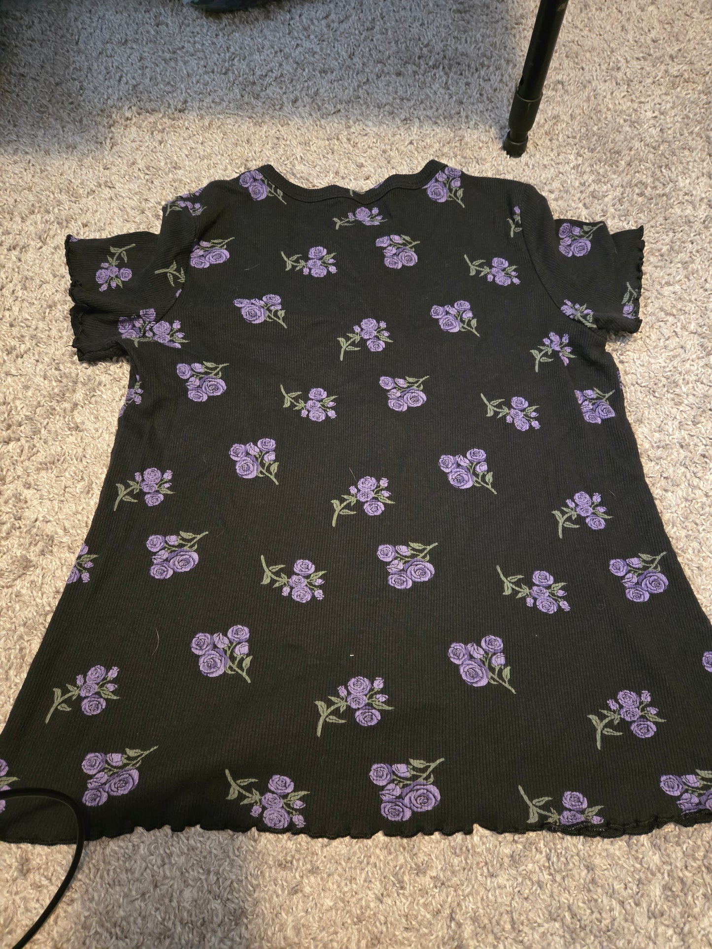 There Abouts Black and Purple Floral Button Up Short Sleeve TShirt