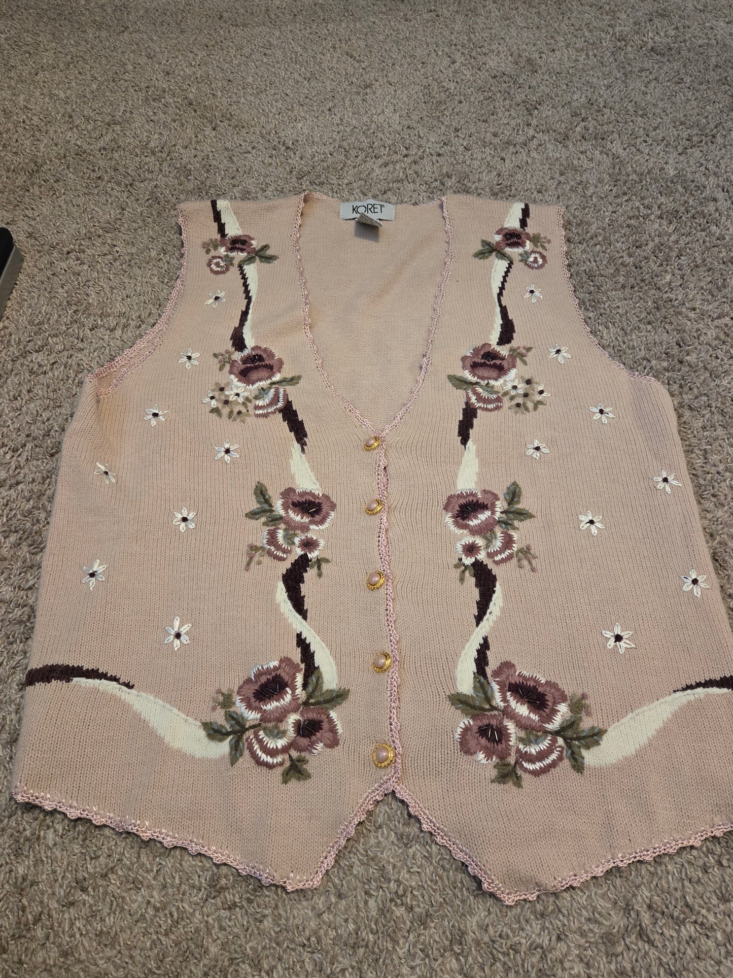 KORET Vest Knit Purple Medium Acrylic Blend With Purple Floral Embroidery