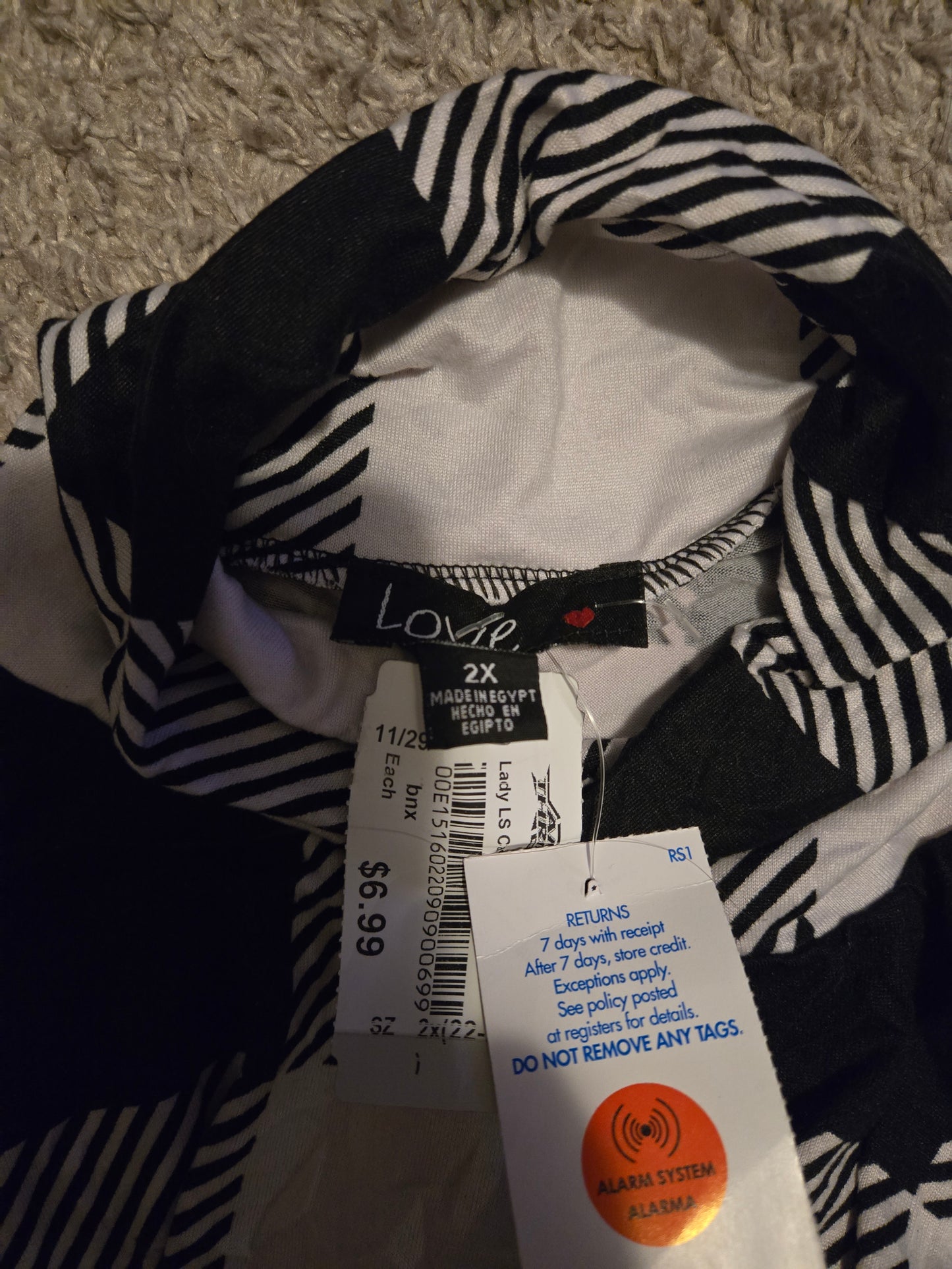 Love Black and White Plaid Long Sleeve Shirt NWT