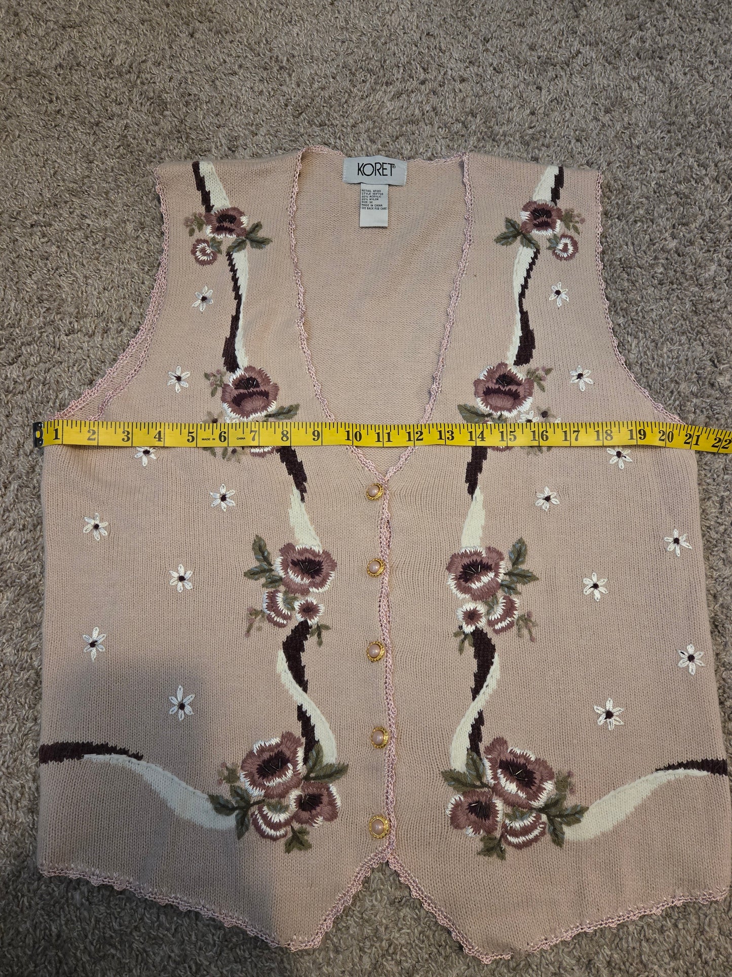 KORET Vest Knit Purple Medium Acrylic Blend With Purple Floral Embroidery