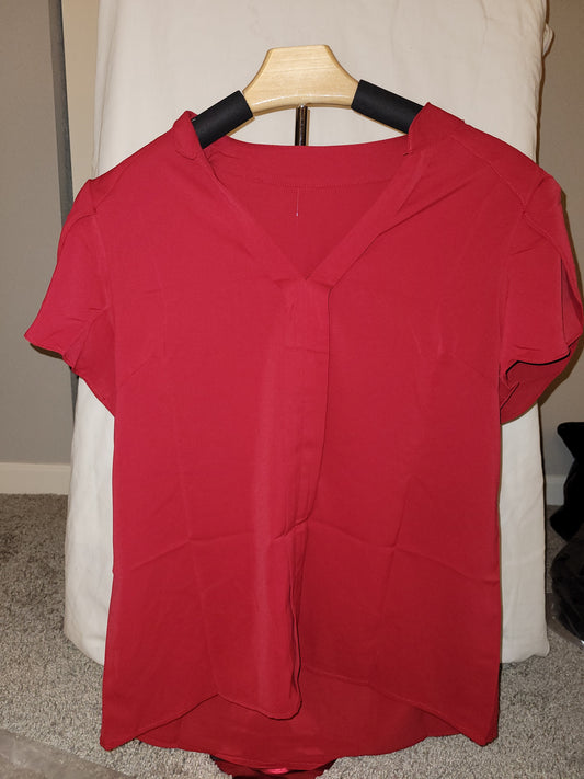 Burgudy Red V Neck Blouse - New