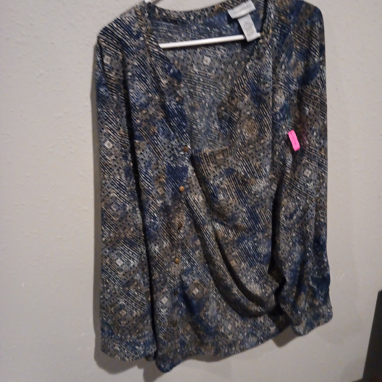 Catherines Blue and Brown Long Sleeve Button Up Blouse - Gently Used