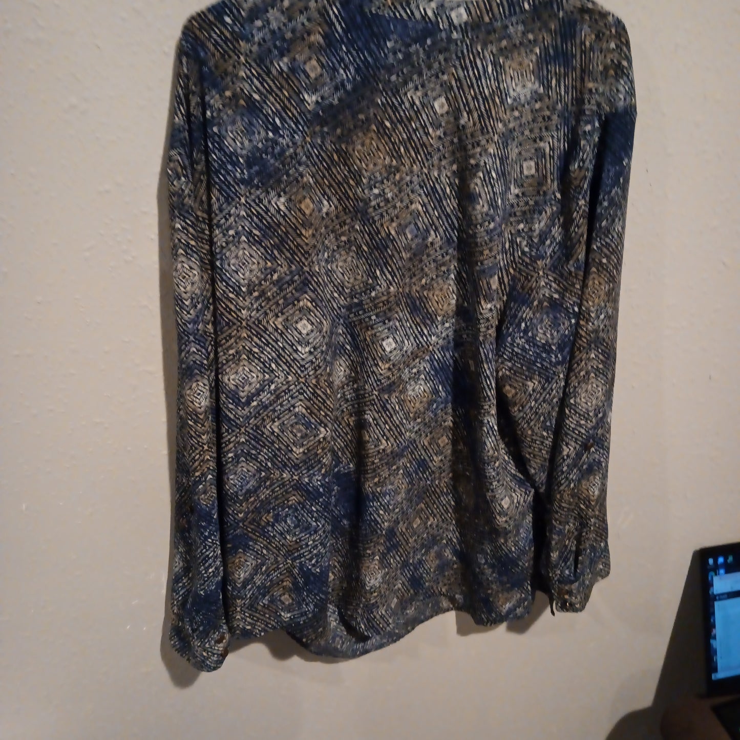 Catherines Blue and Brown Long Sleeve Button Up Blouse - Gently Used