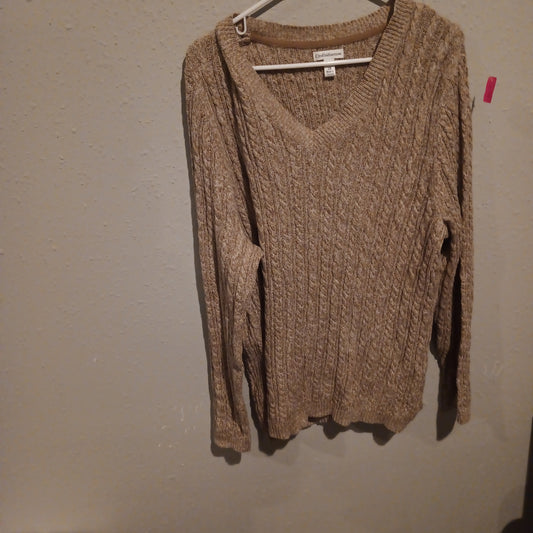 Croft & Barrow V Neck Tan Long Sleeve Cable Knit Sweater - Gently Used