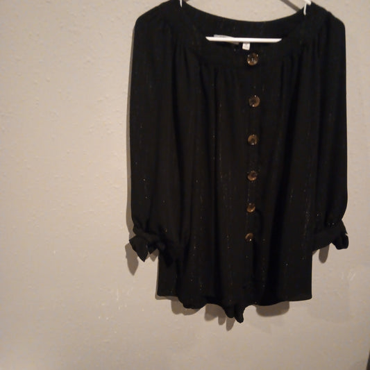 Notations Black with Threads 3/4 Sleeve Button Up Blouse - Gently Used