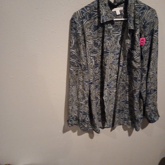 Westport 1962 Blue Paisley Long Sleeve Button Up Blouse XXL - Gently Used