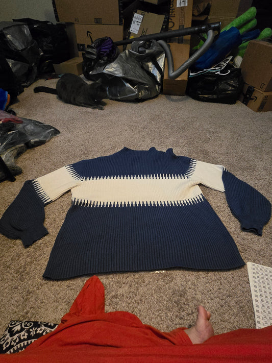 Blue and White Cable Knit Sweater - Gently Used
