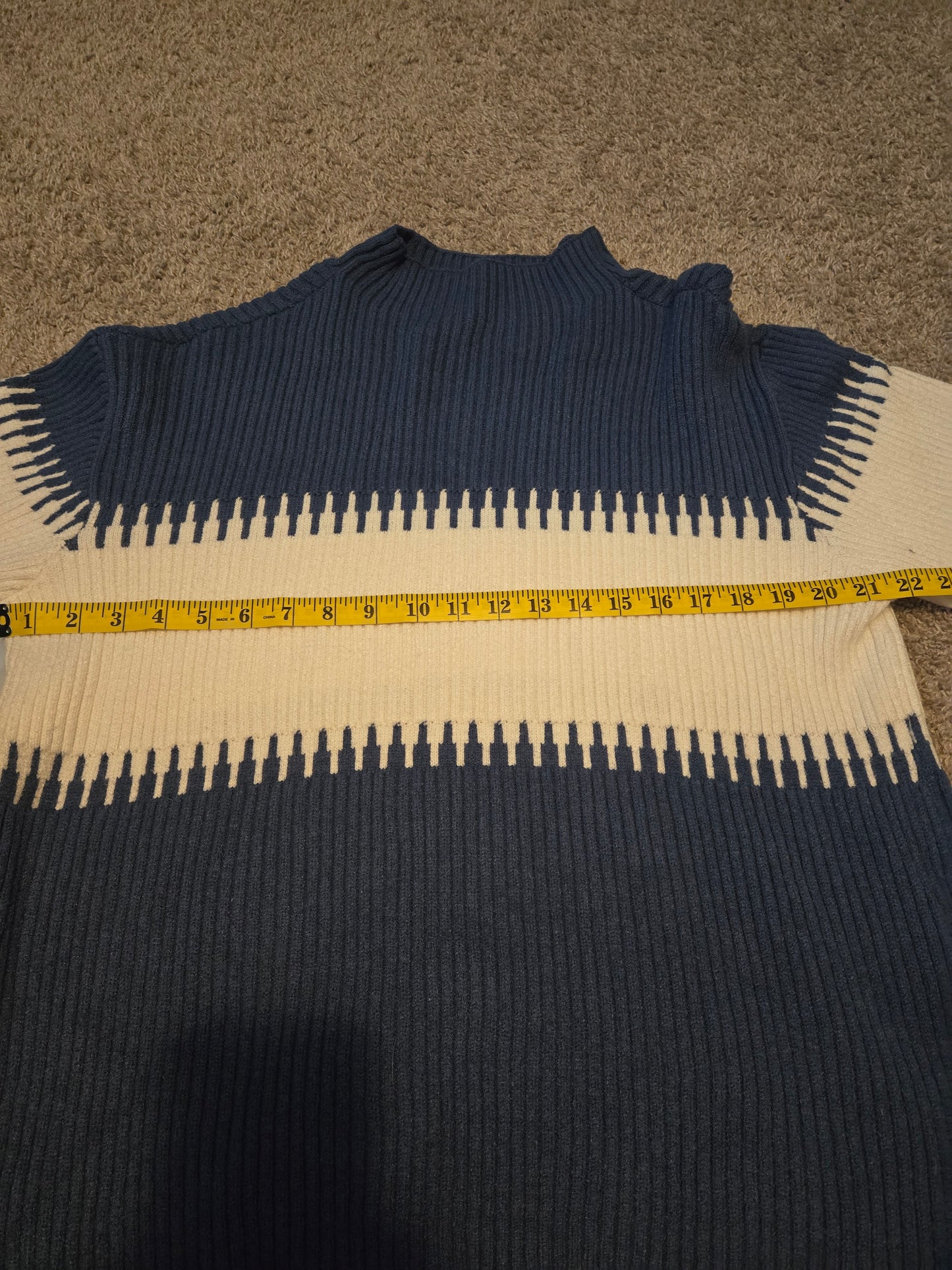 Blue and White Cable Knit Sweater - Gently Used