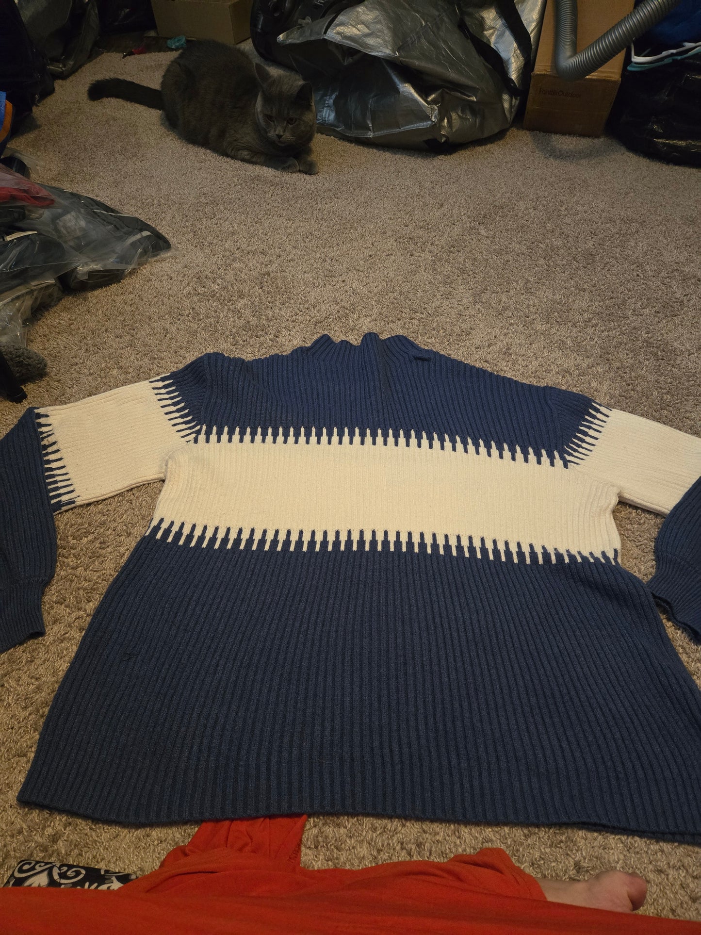 Blue and White Cable Knit Sweater - Gently Used
