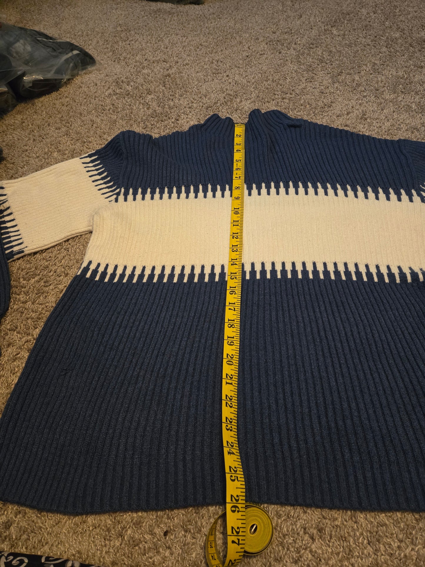 Blue and White Cable Knit Sweater - Gently Used