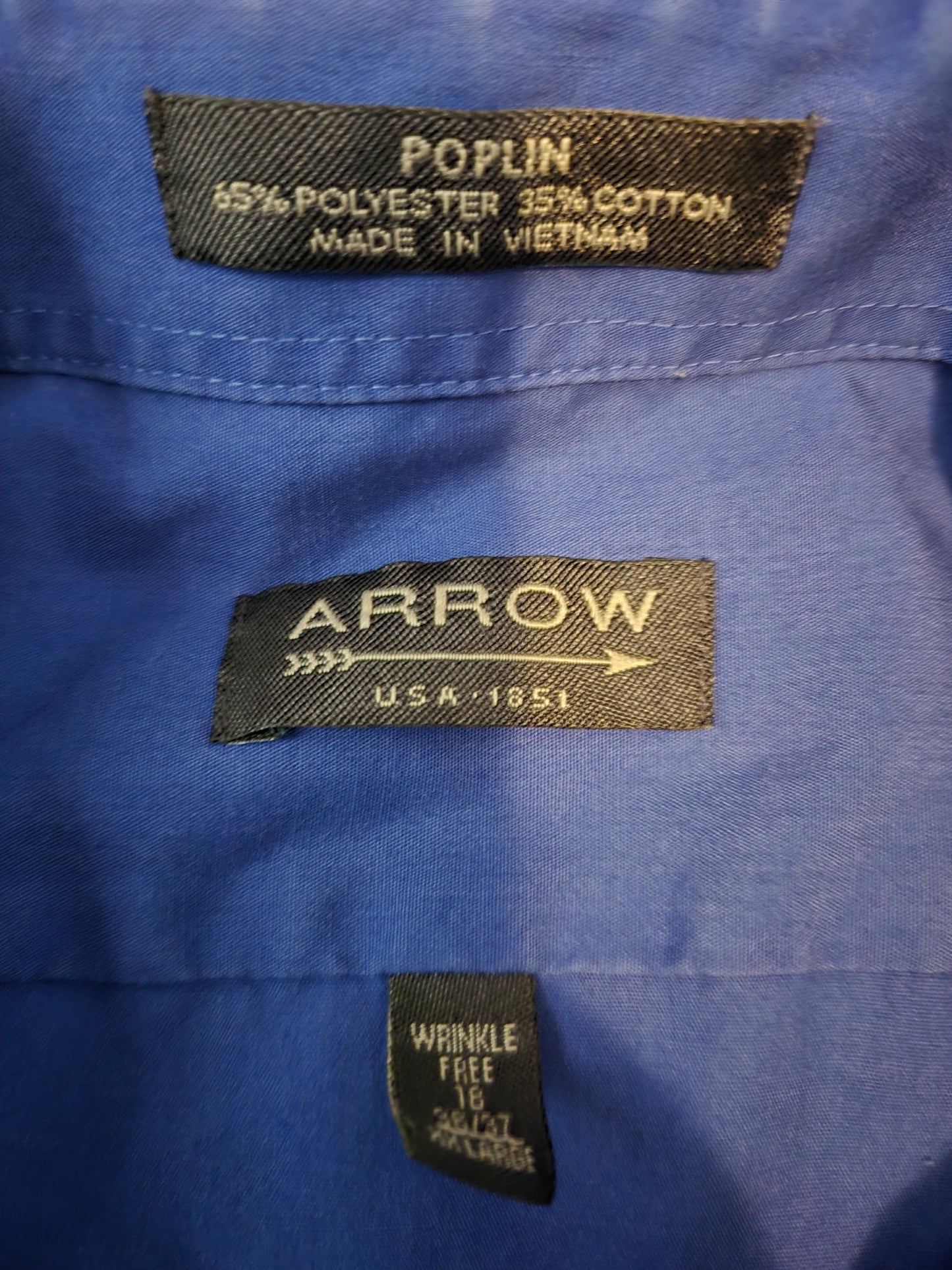 Arrow Poplin Blue Long Sleeve Button Up Shirt  - Gently Used