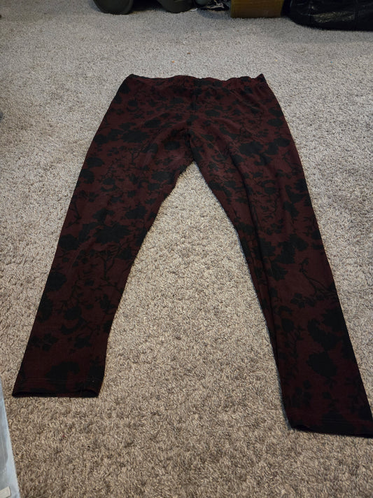 Falls Creek Maroon and Black Floral Leggings  - Gently Used