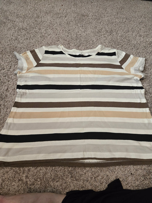 St John's Bay Brown Striped Short Sleeve Shirt  - Gently Used