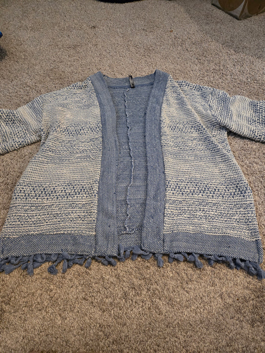 Massini Blue and White Open Front Sweater - Gently Used
