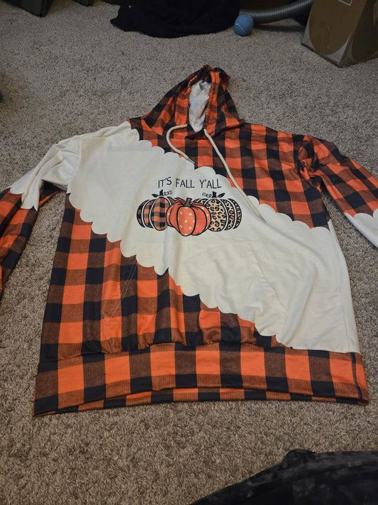 Fall Style Orange and White Hoodie Shirt With Kangaroo Pouch- Gently Used