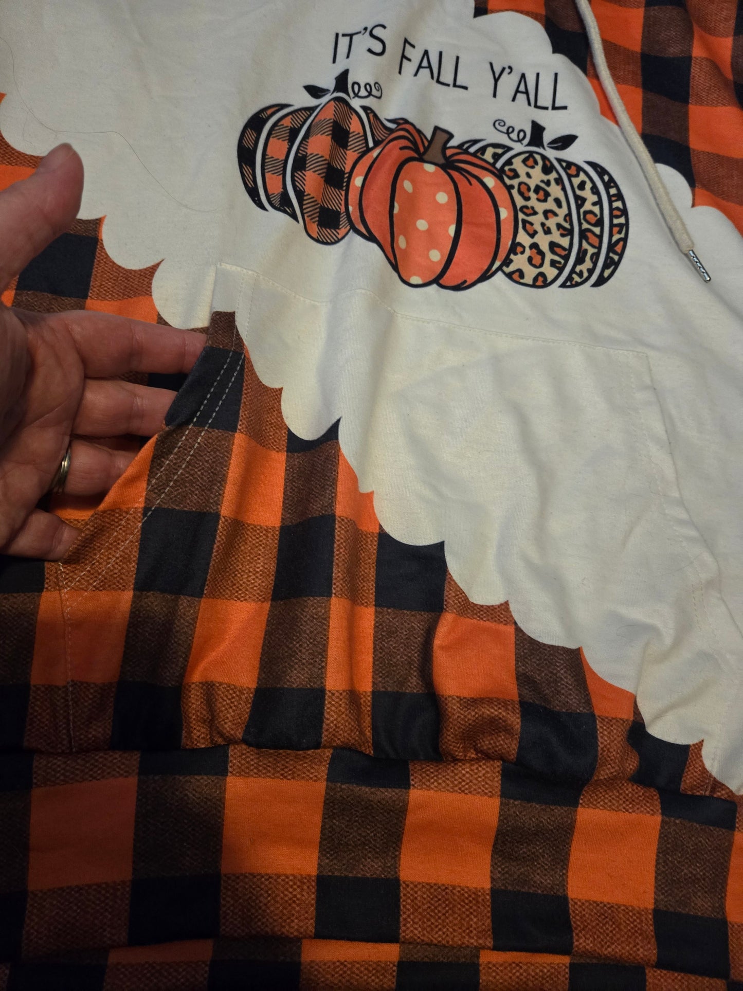 Fall Style Orange and White Hoodie Shirt With Kangaroo Pouch- Gently Used