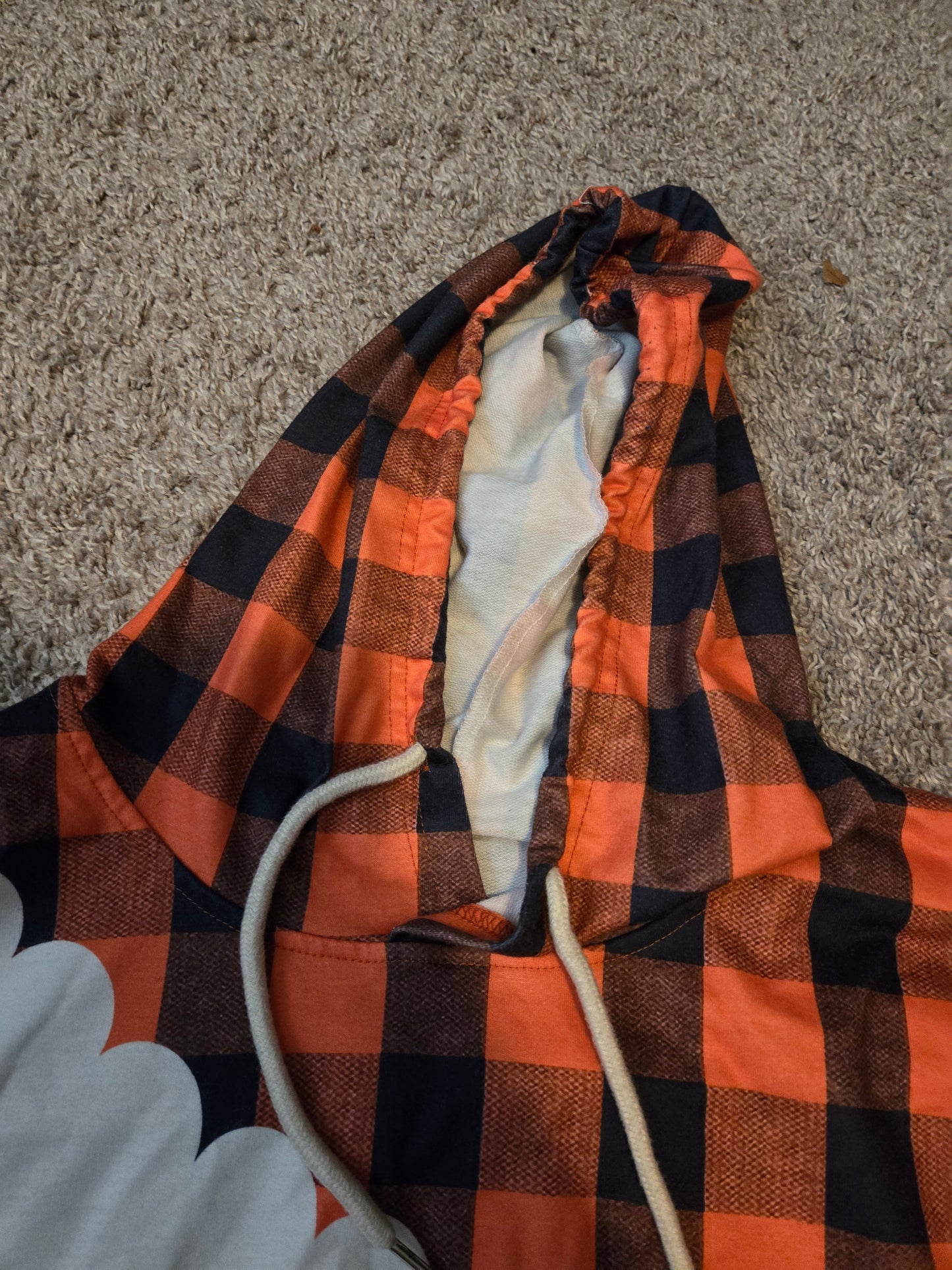 Fall Style Orange and White Hoodie Shirt With Kangaroo Pouch- Gently Used