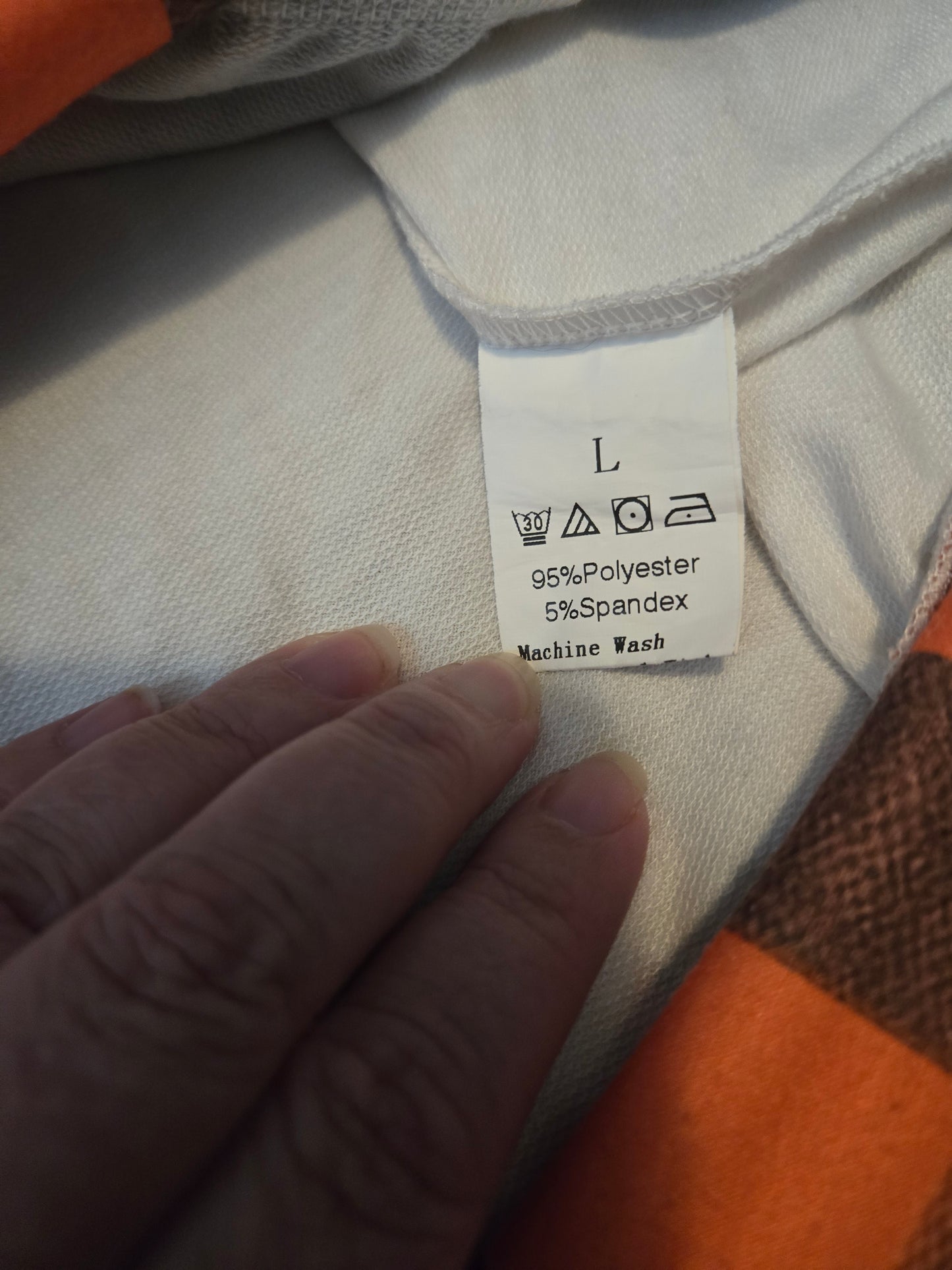 Fall Style Orange and White Hoodie Shirt With Kangaroo Pouch- Gently Used